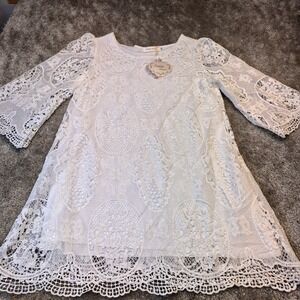Simply Couture White Lace Boho Bell Sleeve Dress Womens Medium NWT